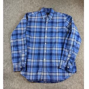 Ralph Lauren Button Down Shirt Mens Large Blue Plaid Long Sleeve Western Retro